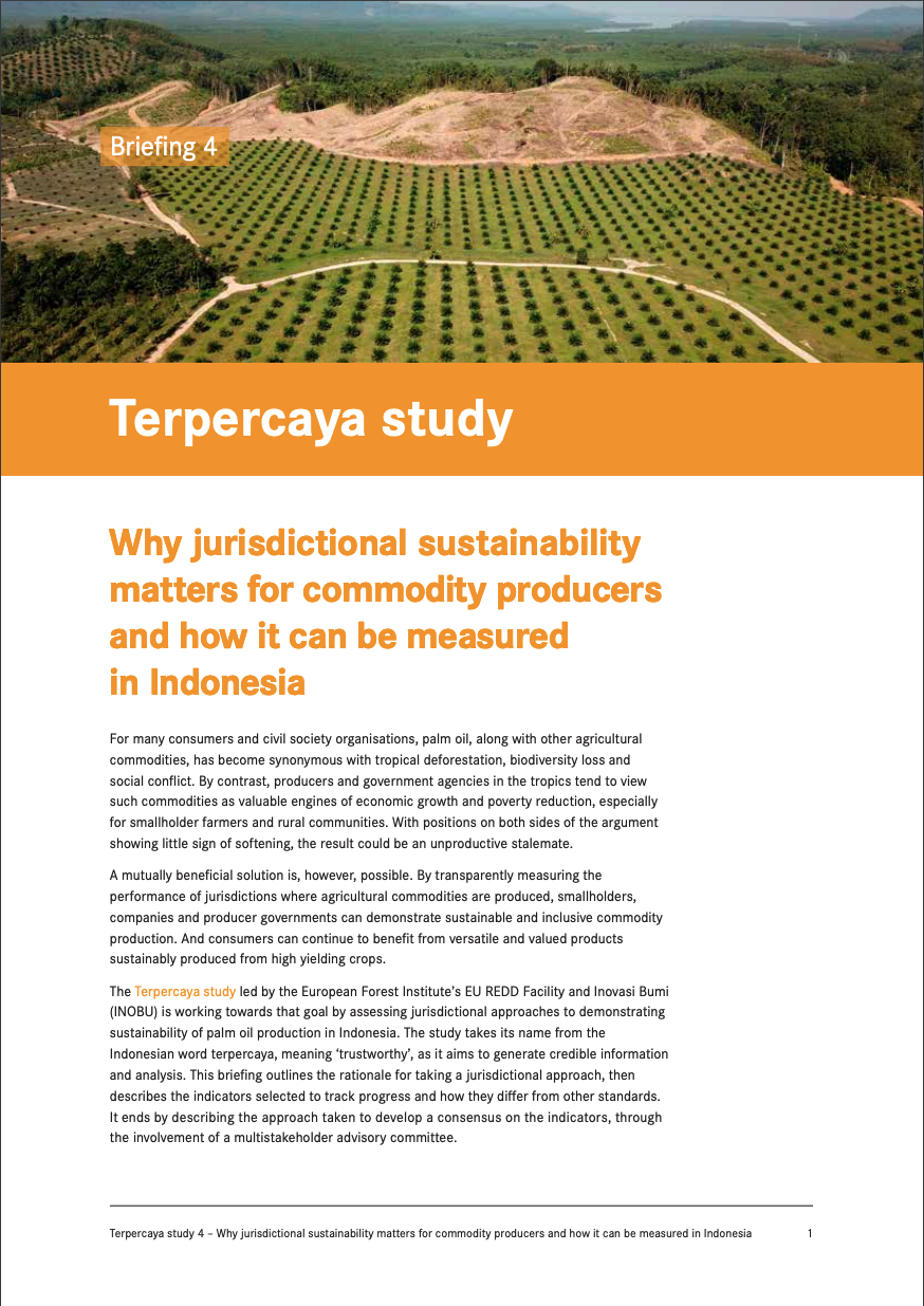 Terpercaya Study 4: Why Jurisdictional Sustainability Matters for Commodity Producers and How It Can be Measured in Indonesia
