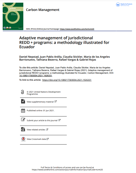Adaptive Management of Jurisdictional REDD + Programs: a Methodology Illustrated for Ecuador