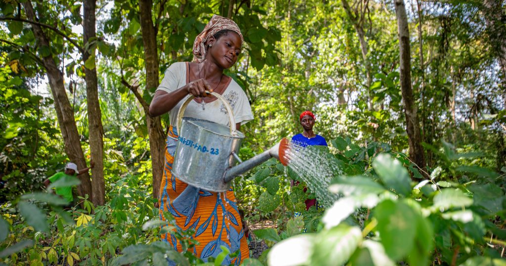 Woman watering plants